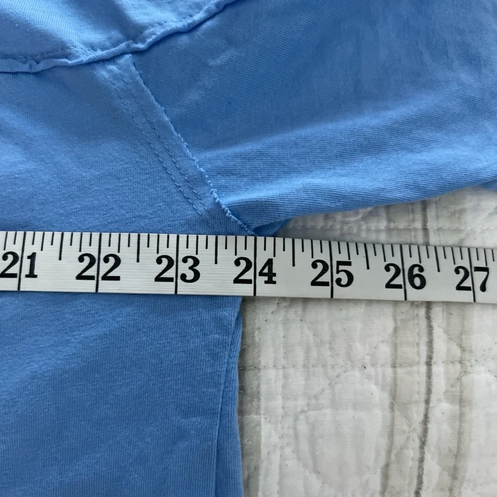 Oversized T-shirt Sky Blue White Trim Exposed Seams Throughout No Tags - Picture 5 of 6